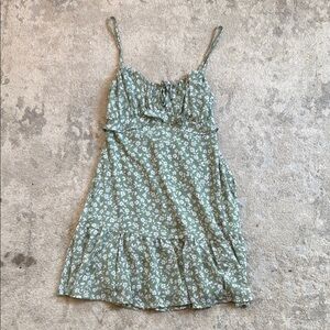 Spaghetti Strap Green Floral Dress